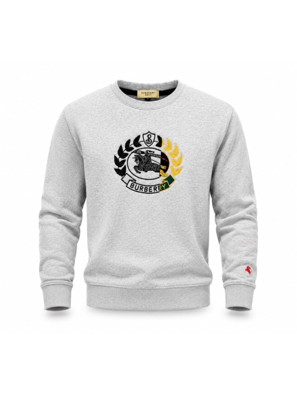 Burberry Brit Mens Heather Gray Embroidered Crest Crewneck Sweatshirt Sz XL